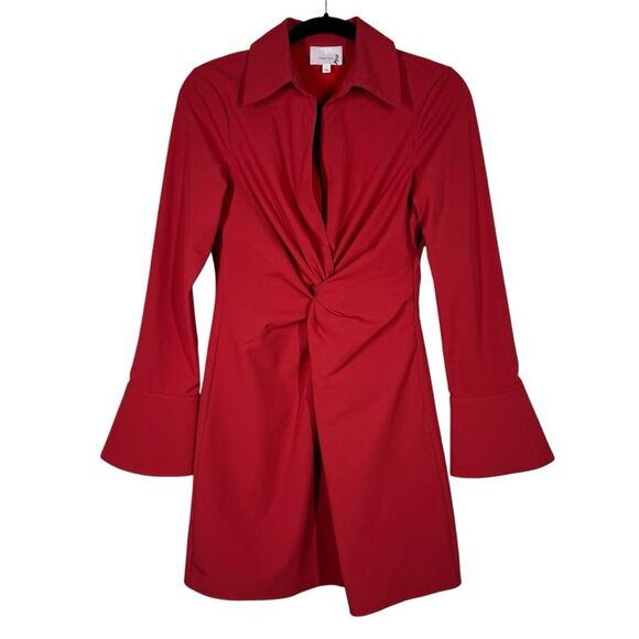 Cinq A Sept McKenna Knot Front Long Sleeve Mini Dress Red Sangria Bell Size 2